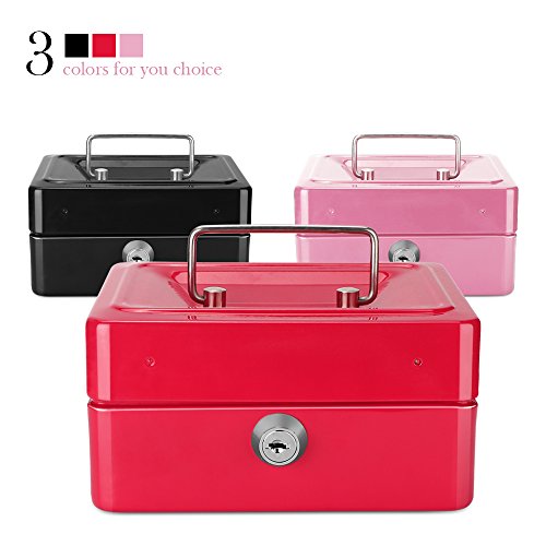 Small Cash Box DDSKY Double Layer Design Organizer Save Coins Locking Storage Box Christmas Gifts (Black) - Thumbnail 6