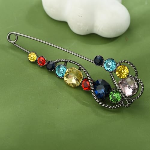 Image of 4.1 inch Vintage Rhinestone Crystal Flower Large Safety Pins Brooch Cardigan Scarf Sweater