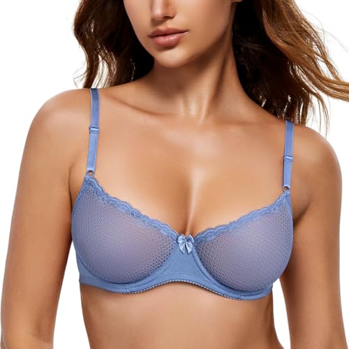 Image of Wingslove Women's Sexy 1 /2 Cup Lace Bra Balconette Mesh Underwired Demi Shelf Bra Unlined See Through Bralette