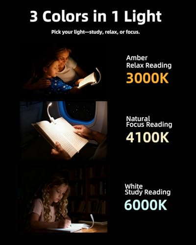 Image of Book Lights for Reading at Night,Reading Lights,AAA Battery Clip-On Led Reading Light with 3 Colors & Stepless Dimming,Portable and Ultra-Lightweight with Long Runtime(Light White)