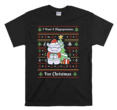 T-shirt officiel homme femme motif hippopotame de Noël à offrir
