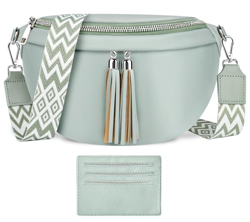 LUROON Mini Umhängetasche Damen Elegant Bauchtasche Stylisch Brusttasche Crossbody Bag Damen Breiter Gurt PU Leder Crossbody Schultertasche 26x15x9 Zentimeter