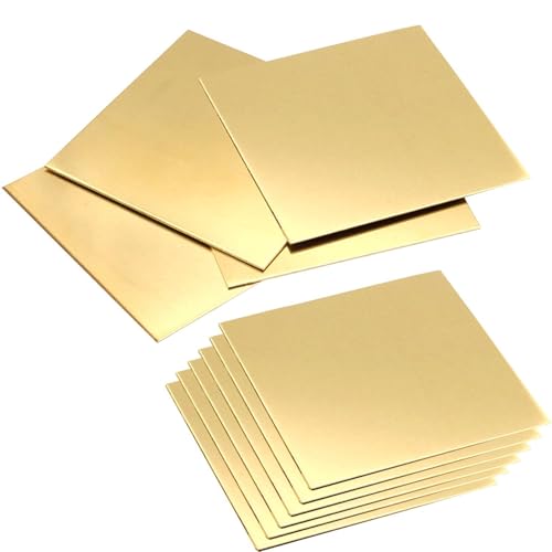 0,5 mm x 50 mm x 50mm Chapadelatón,Placademetaldelatón,placadelatóndecorativa, placadelatónresistente, placasdelatón fijadas con película, para manualidades (Amarillo, 10)