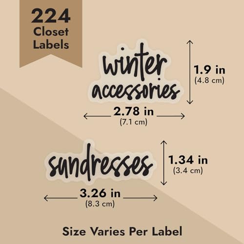 Talented Kitchen Closet Labels for Organizing Bins & Baskets - 224 Clear Vinyl Preprinted Script Labels (1"-1.5" Tall), Water Resistant - Drawer Tags for Storage, Wardrobes & Baskets