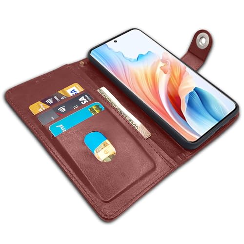 Image of Pikkme Oppo A2 Pro 5G Flip Cover Leather Finish | Inside TPU with Card Pockets | Wallet Stand and Shock Proof | Complete Protection Button Flip Case (Brown)