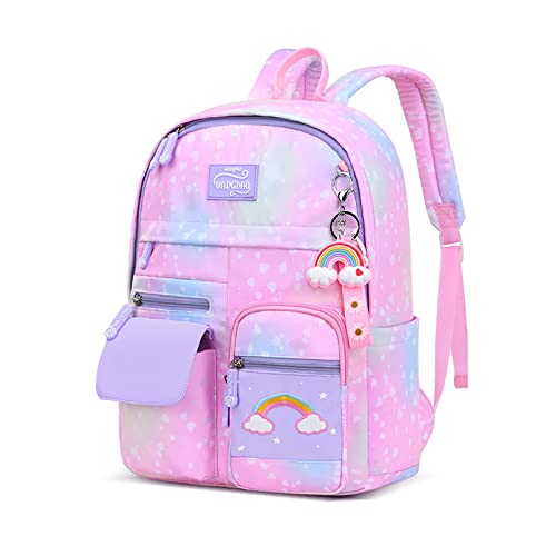 FANDARE Ultraleggero Zainetti per bambini Cartelle per la scuola Zaino Scuola Ragazze Zainetto Casual per 4-9 Grado Studenti Scuola Viaggi Attività all'aperto Daypacks Impermeabile Nylon Rosa, L