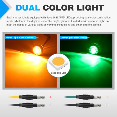 Image of Nilight 3 /4 Inch Dual Color Marker Light Amber Turn Green Clearance Lights