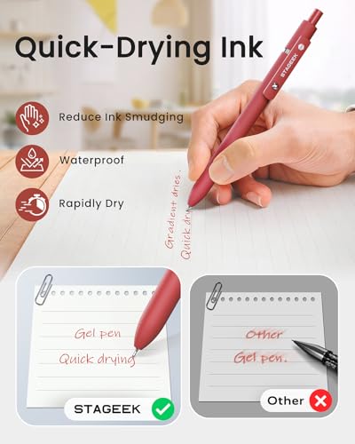 Image of STAGEEK GX3 Red Gel Pens, 6 Pcs Quick Dry Smooth Writing Pen with 3 Refills