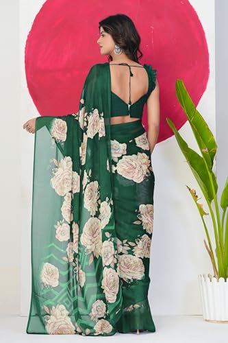 Image of MIRCHI FASHION Women Saree Floral Printed Chiffon | Breathable Lightweight Summer Sari for Office and Daily Use with Unstitched Blouse (Available in 20 Styles)