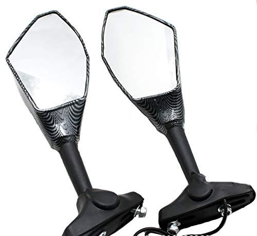 OUMURS LED Turn Signal Rearview Mirrors – Universal For Kawasaki Ninja Honda CBR Suzuki GSXR Yamaha – Black/Carbon - View #3