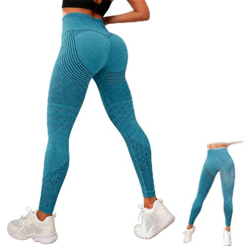 DVDVBOOM 3D Compression Leggings Women High Waist Anti Cellulite Leggings Workout Bum Scrunch Butt Lift Leggings Gym Trousers Womens (UK Alpha L Regular Regular Peacock Green)