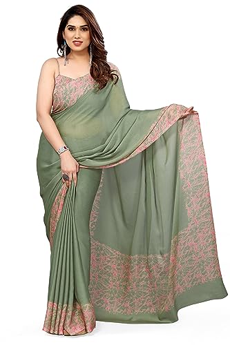 Image of MIRCHI FASHION Women Saree Abstract Print Chiffon | Breathable Lightweight Casual Sari for Regular Use and Office with Unstitched Blouse (Available in 25 Colors)