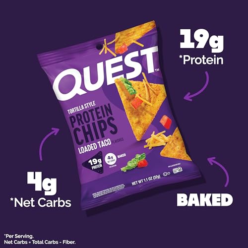 Image of Quest Nutrition Loaded Taco Tortilla Style Protein Chips, 19g Protein, 4g Net Carb, Low Carb, Gluten Free, 1.1 oz (Pack of 4)