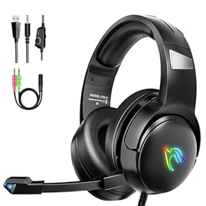 YINSAN Gaming Headset with Noise Cancelling Mic, RGB Lighting & Flip-to-Mute, Stereo Surround Sound Headphones for PS5 Xbox Series X/S, Nintendo Switch, PC, PS4 (Black)