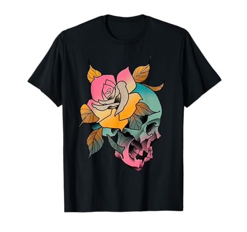Skull and Rose Neo-Traditional Tattoo T-Shirt