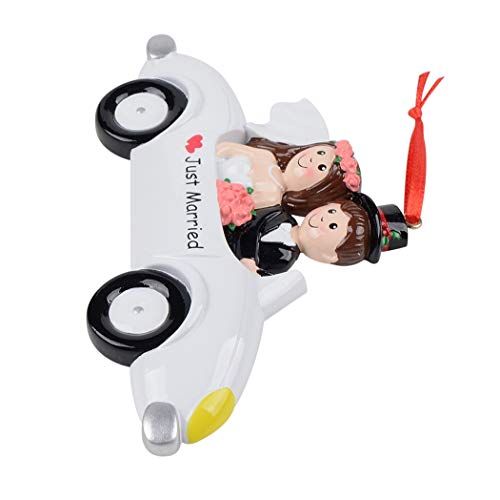 Personalized Just Married Wedding Car Christmas Ornament Brown Hair Wedding Couple Ornament Our First Christmas Keepsake Gifts For Valentines Day, Newlywed, Bridal Shower #TOP5