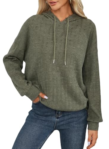 Dokotoo Kapuzenpullover Damen V-Ausschnitt Rippstrick Hoodie Pullover...