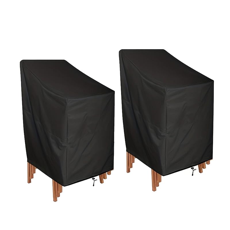 240D Patio Chair Cover ?2PC Outdoor Chair Covers, Patio Waterproof Furniture Covers for 4-6 Stacking Chairs, Black-27 x 27 x 47 inch
