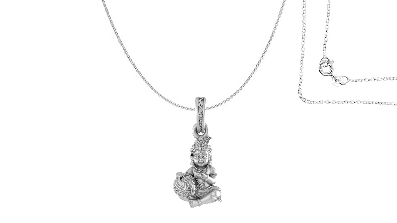 Akshat Sapphire Sterling Silver (92.5% purity) God Kanha Laddu Gopal Chain with Pendant for Men & Women Bhagwan Thakur ji Bal Krihna Kanhaiya Chain Locket for Good Health & Wealth-image-22