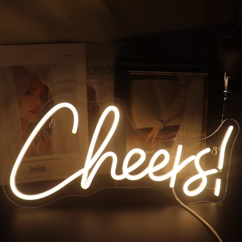 Nordstylee Panneau néon LED Cheers pour chambre à coucher, maison, salle de jeux, bar, club, pub, hôtel, bureau, décoration murale, lumière de fête (blanc chaud)