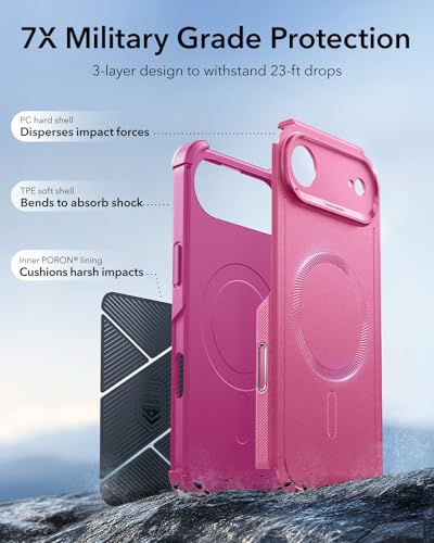 Image of ESR for iPhone Air Case, 23ft Military-Grade Drop Protection, Shock-Absorbing Rugged iPhone 17 Air Cover, MagSafe Accessories Compatible, Cyber Series, Rosy Pink