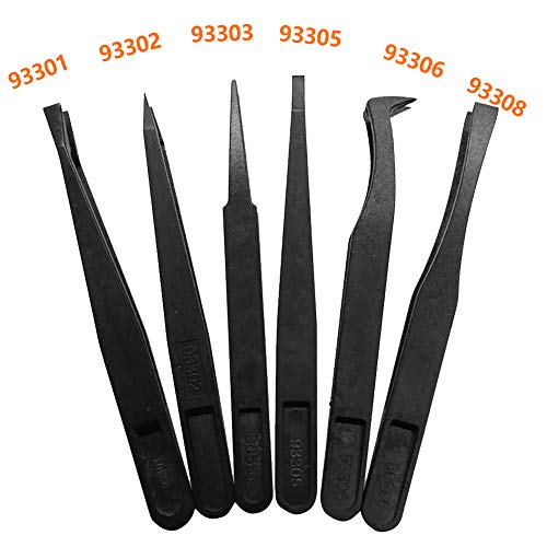 Feita Precision Plastic Tweezers Kit - Plastic Anti Static Tweezers Set Pickup Craft Electronics Diy Repair Tool - Black - 6Pcs #TOP2