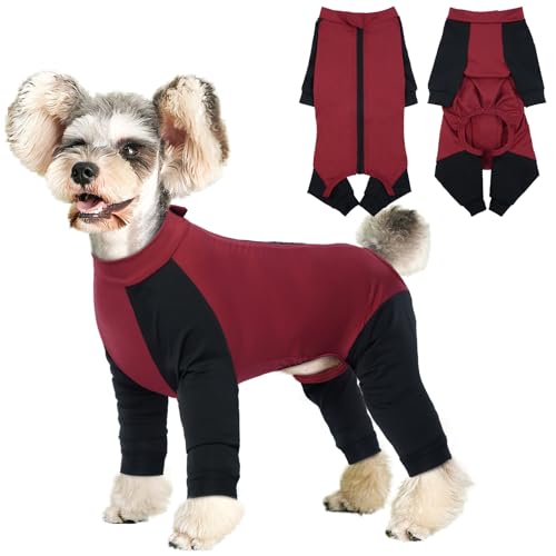Hjyokuso Hundeoverall Mit Beinen, Hundeschlafanzüge, Hundepyjama Für Kleine Hunde, Hunde Schlafanzug Mit Reißverschluss, Body Hund Nach Op Für Chihuahua, Pomeranian, Yorkshire Terrier, Bichon Frisé
