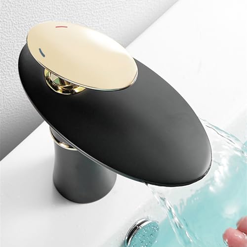Robinet cascade de salle de bain à levier unique mitigeur noir - 2