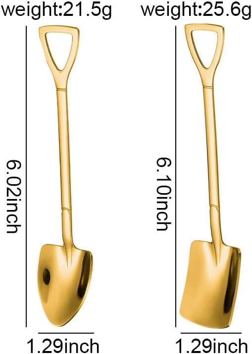 Miniatura 7 de Juego de 2 cucharas de pala dorada para postres para café, té, cucharas de pomelo, juego de 2 cucharas planas para helados, regalos para amantes del