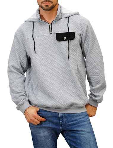 Hoodies Sweatshirts for Men Casual Long Sleeve Quarter-Zip Pullover Hoodie with Pocket Drawstring Gym Hooded Shirt