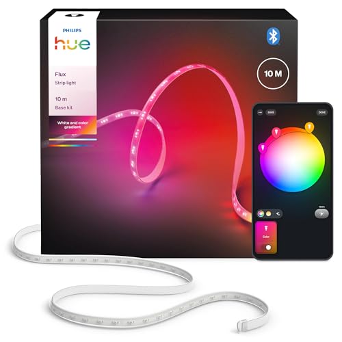 Striscia LED Hue Flux, 10 metri, 2.000 lm, colori e atmosfera vivaci, luce per interni flessibile, miscela dei colori Chromasync™, RGBWWIC, tagliabile, estensibile, riusabile, controllo voce/app