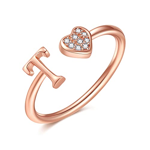 Image of Initial Rings for Teen Girls - S925 Heart Sterling Silver Rings for Teen Girls | 14K Gold /Rose Gold /Sterling Silver Plated Ring for Girls Kids Women Ring for Teenager Girls Gifts Adjustable, No Tarnish, Hypoallergenic