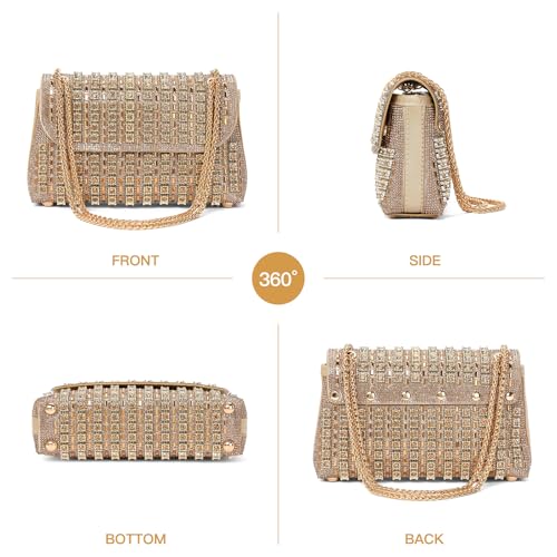 Image of RNIEGA Sparkling Rhinestone Evening Clutch Handbag Purse Ladies Crossbody Shoulder Bag with Metal Chain for Wedding Party