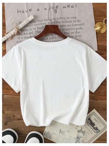 Image of RoseSeek Women's Bow Print Short Sleeve Round Neck Oversized Tops Basic Loose Fit Drop Shoulder Tees for Summer