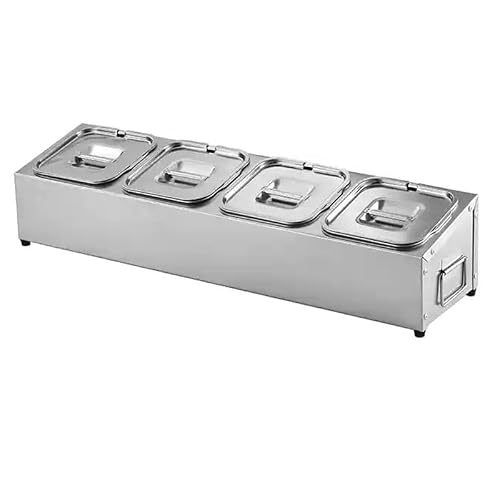 WDSOPK Pizza Topping Station, Stainless Steel Condiment Dispenser, Handle Design Countertop Spice Rack Organizer For Seasoning Sauce Salad Jam Fruits Ingredients (Silverc 71x18x15.5cm)