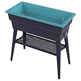 Noor Hochbeet Calipso Maxi I 81x38x80 cm I Hochbeet für den Garten in Türkis/Schwarz I Mit 7 l Wasserspeicher zum Gießen I Schneller Umbau in einen Blumenkasten l