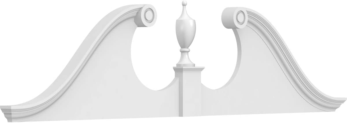46"W x 11-1/2"H x 2-3/4"P Rams Head Architectural Grade PVC Pediment (Urn Ships Unattached in Box)