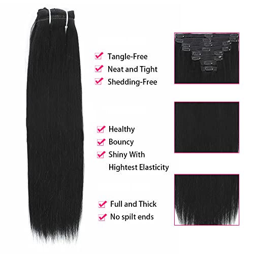 Nvnvdij Straight Clip In Hair Extensions Remy Human Hair 8Pcs Per Set With 18Clips Double Weft Clip In Human Hair Extensions Real Human Hair For Women (20 Inch #1) #TOP3