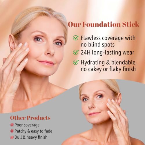 Color Changing Foundation Stick - White Foundation for Mature Skin, Korean Makeup with Detachable Brush Moisturizing & Long-lasting Dewy Finish, Primer for Face Before Makeup Even Skin Tone (Medium) - Image 6