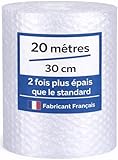 Rouleau Papier Film à bulles   20 mètres x 30 cm   FABRIQUÉ EN FRANCE   Idéal Emballage Déménagement et Expédition Colis   Papier Bulle Épaisseur Renforcée