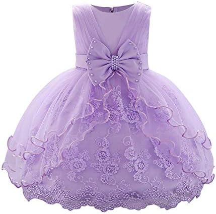 Infant Toddler Special Occasion Dress Baby Summer Sleeveless Flower Embroidery Tulle Short Gown Pageant Baptism Christening Lilac 18-24 Months