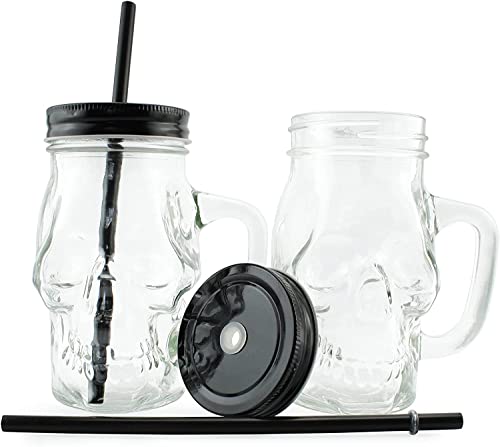 Darware Skull Mason Jar Mugs (Set Of 4); Clear 12Oz Glasses With Reusable Straws #TOP6