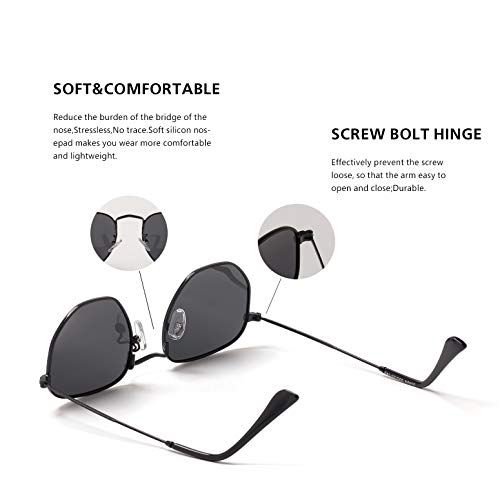 Image of Hipster Hexagonal Polarized Sunglasses Men Women Geometric Square Small Vintage Metal Frame Retro Shade Glasses