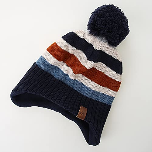 Image of LMLALML Boys Winter Hat Earflap Knitted Beanie for Kids Warm Fleece Lined Thicken Hat for Baby