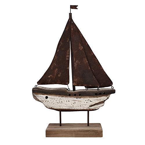 Attraction Design Wood Sailboat Decor Nautical Decoration, 15 H Sail Boat Decor Display Rustic Nautical Beach Theme Room Decor Nautical Tabletop Decor for Living Room Bathroom Home Decor (White)