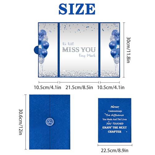 Image of DARUNAXY Blue Silver Farewell Party Decorations, We Will Miss You Very Much Alternative Signature Guest Book for Men Women Going Away Gifts Signing Card Board for Retirement Graduation Party Supplies