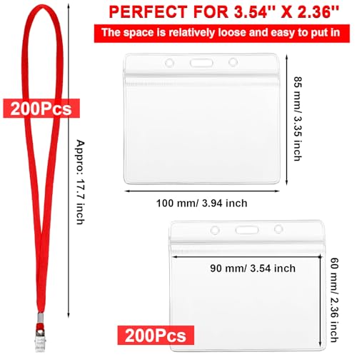 Image of Marspark 200 Sets 4 inchx3 inch Name Badge Holder with Lanyard Bulk, Blue | Waterproof Reusable Plastic with Clip, ID Badges Business School Conference Use, Lanyard Strap for Employees Students Events