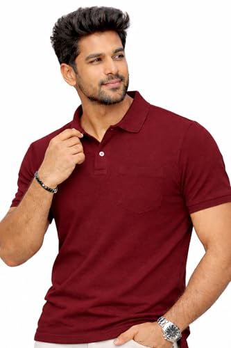 Image of Premium Pique Cotton Pocket Polo T-Shirt for Men | 210-220 GSM | Regular Fit | 2-Button Placket | Soft Breathable Fabric | XS-3XL
