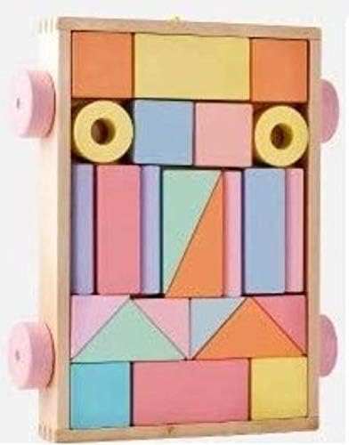Amazon Ms 0 モンテッソーリ マカロン 木製 積み木 25pcs ピンク 収納ケース タイヤ付き 積み木 おもちゃ