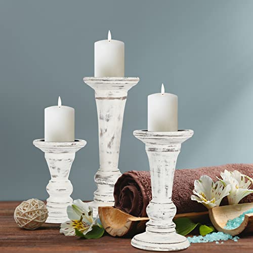 Hand-Crafted-Decorative-Wooden-Pillar-Candle-Holder-Stand-Siren-Shape-Rounded-Turned-Colums-Country-Style-Ideal-for-Gift-Wedding-Christmas-Party-Home-Spa-1086-Inch-Set-of-3-Antique-White Hand Crafted Decorative Wooden Pillar Candle Holder Stand Siren Shape Rounded Turned Colums Country Style Ideal for Gift Wedding Christmas Party Home Spa 1086 Inch Set of 3 Antique White